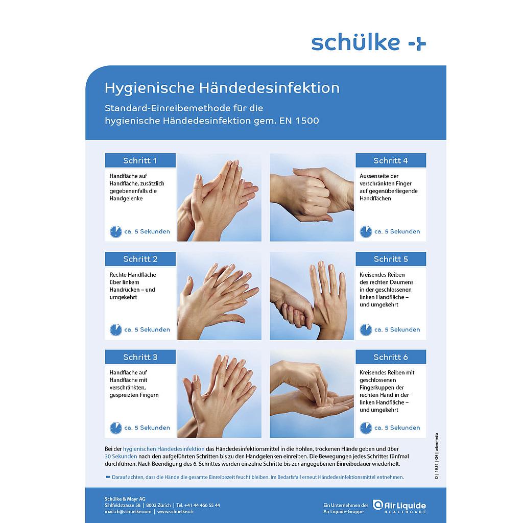 Schülke® A4, '6 Schritte der Händedesinfektion'