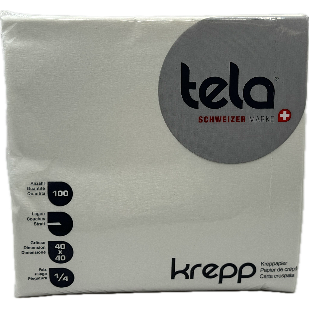 Tela® Krepp Servietten 1/4 gefalzt, 40 x 40 cm weiss, 1 Bund à 100 Stück