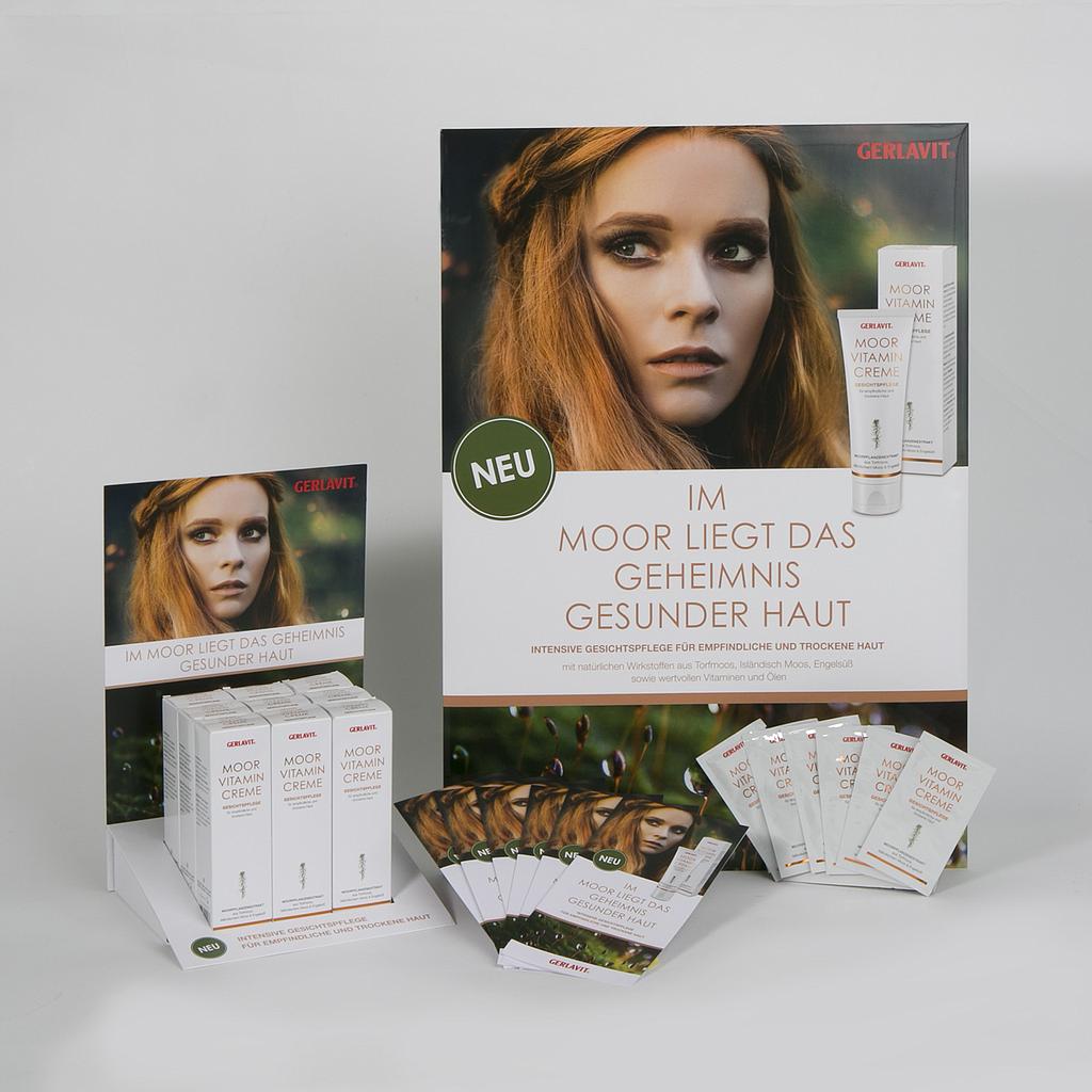 Starterkit GERLAVIT® 'Moor-Vitamin-Creme' (20 % auf Preis CHF 167.-), inkl. 9 Verkaufsprodukte, 20 Flyer, Plakat, 20 Proben und Easy-Up-Display